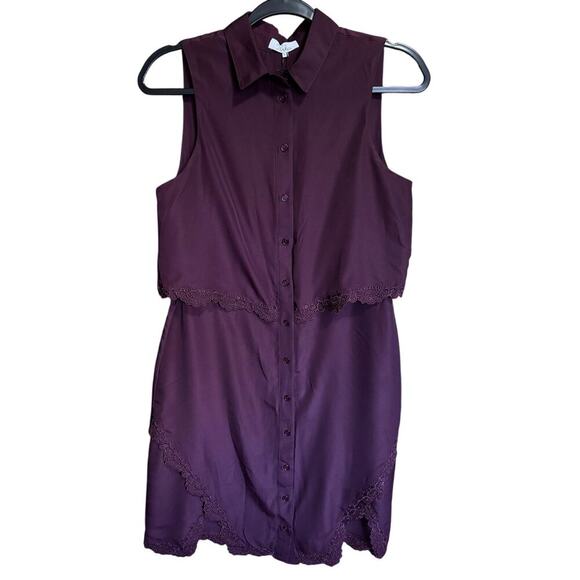Parker NWT Cordovan Overlay Lace Dress Sleeveless Mini Burgundy Size Medium - Picture 2 of 12